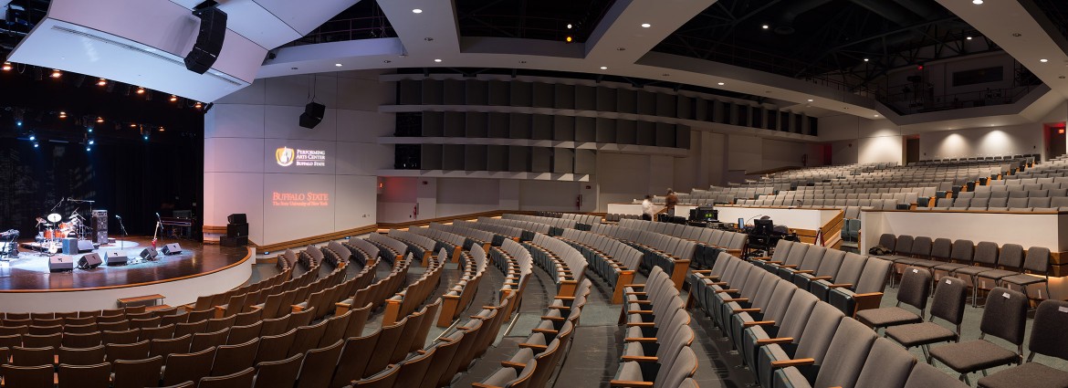 View of Performing Arts Center seating and stage from house left