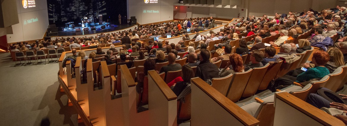 View from rear left of auditorium of a full house in the Performing Arts Center